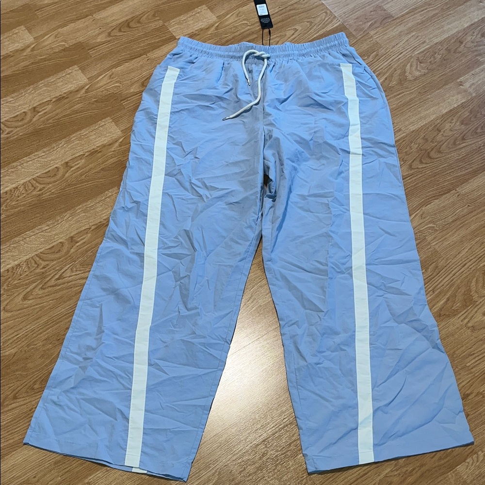 Fashion Nova Light Blue Track Pants with White Stripes